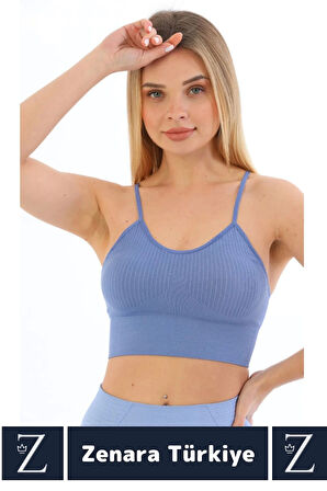 Premium Göğüs Toparlayan Sarkma Önleyen Gündelik Spor Kullanım İnce Askı Pedli Çizgili Crop Büstiyer