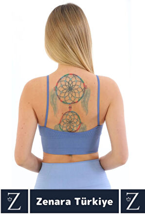 Premium Göğüs Toparlayan Sarkma Önleyen Gündelik Spor Kullanım İnce Askı Pedli Çizgili Crop Büstiyer