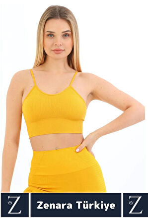 Premium Göğüs Toparlayan Sarkma Önleyen Gündelik Spor Kullanım İnce Askı Pedli Çizgili Crop Büstiyer