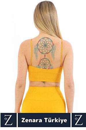 Premium Göğüs Toparlayan Sarkma Önleyen Gündelik Spor Kullanım İnce Askı Pedli Çizgili Crop Büstiyer