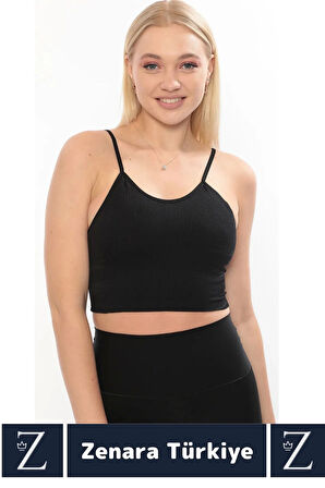 Premium Göğüs Toparlayan Sarkma Önleyen Gündelik Spor Kullanım İnce Askı Pedli Çizgili Crop Büstiyer