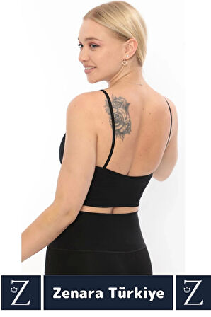 Premium Göğüs Toparlayan Sarkma Önleyen Gündelik Spor Kullanım İnce Askı Pedli Çizgili Crop Büstiyer