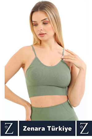 Premium Göğüs Toparlayan Sarkma Önleyen Gündelik Spor Kullanım İnce Askı Pedli Çizgili Crop Büstiyer