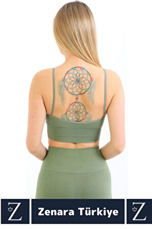 Premium Göğüs Toparlayan Sarkma Önleyen Gündelik Spor Kullanım İnce Askı Pedli Çizgili Crop Büstiyer