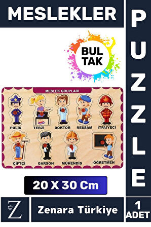 Premium Eğlenceli Eğitici Görsel Algı Problem Çözme Becerisi Çocuk Bul Tak PUZZLE MESLEKLER
