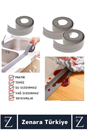 Premium Ekstra Dayanıklı Pvc Yağ Kenar Küf Önleyici Gri Sızdırmaz İzolasyon Bantı 3.2 Mt X 3 Adet