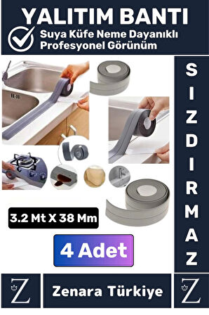 Premium Ekstra Dayanıklı Pvc Yağ Kenar Küf Önleyici Gri Sızdırmaz İzolasyon Bantı 3.2 Mt X 4 Adet