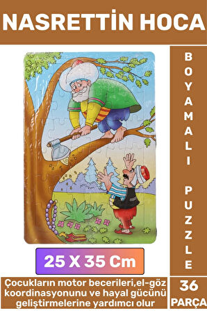 Premium Eğlenceli El Göz Koordinasyonu Motor Becerisi 36 Parça Boyamalı Puzzle NASRETTİN HOCA