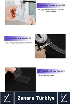Premium Güçlü Yüksek Mukavemetli 60 Kg Kapasite Nano Çift Taraflı Doku Şeffaf Bant 3 Metre X 2 Adet