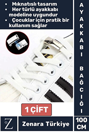 Tüm Yaşlar İçin Şık Klipsli Manyetik Lastikli Pratik Mıknatıslı Çocuk Ayakkabı Bağcığı 100 Cm-1 Çift