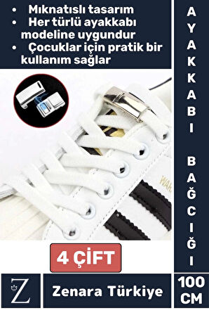 Tüm Yaşlar İçin Şık Klipsli Manyetik Lastikli Pratik Mıknatıslı Çocuk Ayakkabı Bağcığı 100 Cm-4 Çift
