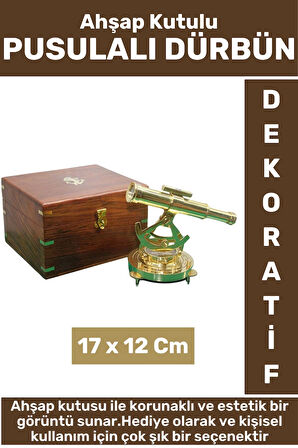 Premium Erkek Arkadaş Sevgili Baba Özel Hediyelik Dekoratif Koleksiyon Ahşap Kutulu PUSULALI DÜRBÜN