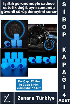 Tüm Otomobil Bisiklet Motosiklet Minibüslerle Uyumlu Kolay Montaj Fosforlu Sibop Kapağı 4 Adet