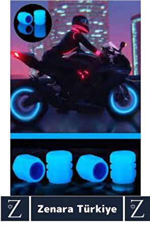 Tüm Otomobil Bisiklet Motosiklet Minibüslerle Uyumlu Kolay Montaj Fosforlu Sibop Kapağı 4 Adet