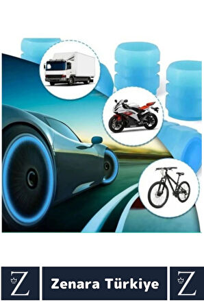 Tüm Otomobil Bisiklet Motosiklet Minibüslerle Uyumlu Kolay Montaj Fosforlu Sibop Kapağı 4 Adet