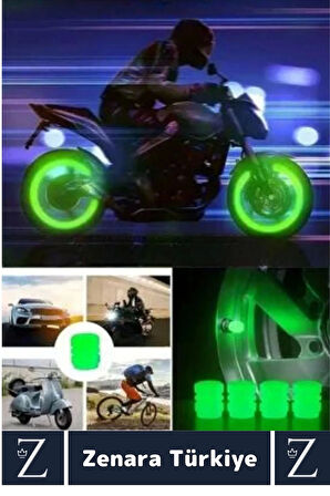 Tüm Otomobil Bisiklet Motosiklet Minibüslerle Uyumlu Kolay Montaj Fosforlu Sibop Kapağı 4 Adet