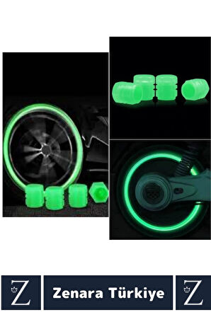 Tüm Otomobil Bisiklet Motosiklet Minibüslerle Uyumlu Kolay Montaj Fosforlu Sibop Kapağı 4 Adet