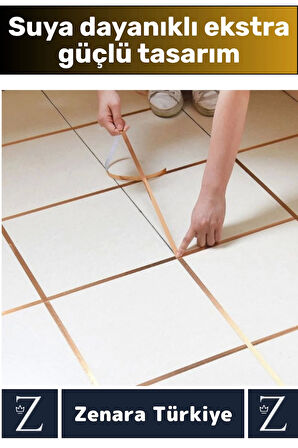 Premium Kendinden Yapışkanlı Su Geçirmez Fayans Arası GOLD Şerit Derz Bant 0.5 Cm X 50 Metre 3 Adet