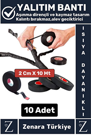 Isıya Dayanıklı Yüksek Aşınma Dirençli Kalıntı Bırakmaz Alev Geciktirici Bant 10 Metre X 10 Adet