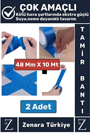 Ultra Güçlü Suya Neme Dayanıklı Çok Amaçlı Onarım Tamir İzolasyon Bantı Mavi 48 Mmx10 Mt 2 Adet
