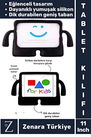 Apple Samsung Uyumlu Geniş Tabanlı Yumuşak Tutacaklı Tam Koruma Silikon Çocuk Tablet Kılıfı 11 Inch