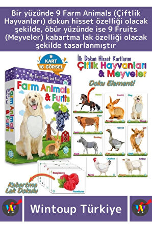 Premium Eğitici Görsel Algı Dil Öğrenme Eğlenceli Öğrenme Dokun Hisset Çiftlik Hayvanları&Meyveler