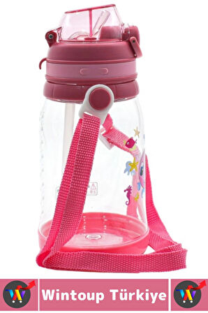 Dayanıklı Tritan Ev Ofis Çocuk Okul Spor BPA İçermeyen Askılı Eğlenceli Renkli Pipetli SULUK 550 ML