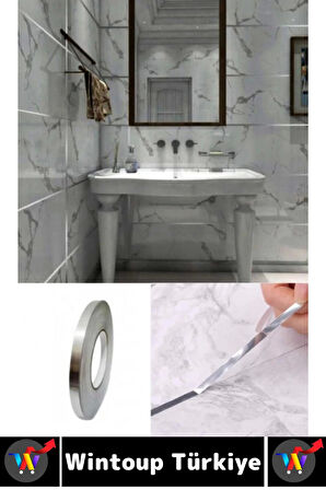 Uzun Ömürlü Kendinden Yapışkanlı Karo Zemin Fayans Derz 1 Cm X 50 Metre Gri Şerit Bant 5 Adet