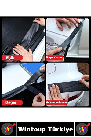 İz Bırakmaz Kapı Eşik Tampon Ev Çizilme Önleyen Koruma Şık Karbon Fiber Bant 3 Cm X 3 Metre 2 Adet