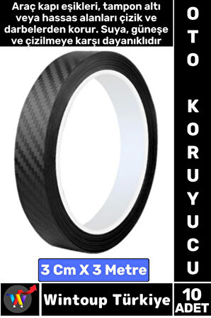 İz Bırakmaz Kapı Eşik Tampon Ev Çizilme Önleyen Koruma Şık Karbon Fiber Bant 3 Cm X 3 Metre 10 Adet