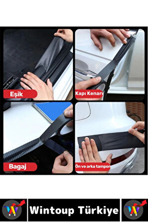 İz Bırakmaz Kapı Eşik Tampon Ev Çizilme Önleyen Koruma Şık Karbon Fiber Bant 3 Cm X 3 Metre 10 Adet