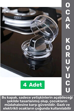 Gazlı Elektrikli Ocak Uyumlu Montajsızz Çocuk Bebek Güvenlik Ocak Düğmesi Koruyucu Kapak 4 Adet