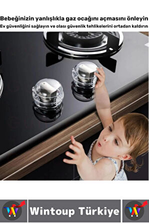Gazlı Elektrikli Ocak Uyumlu Montajsızz Çocuk Bebek Güvenlik Ocak Düğmesi Koruyucu Kapak 4 Adet