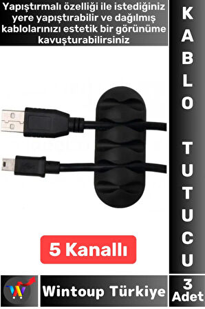 Kablo Düzenleyici Şarj Kablosu Kulaklık Dağınıklık Önleyen 5 Kanallı Yapışkanlı Kablo Tutucu 3 Adet