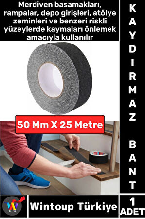 Ultra Güçlü Yapışkan İSG İş Yeri Ev Depo Kaygan Zemin Merdiven Siyah Kaydırmaz Bant 50 Mm X 25 Metre