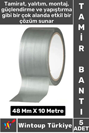 Uzun Ömürlü Su Nem Küfe Dayanıklı Çok Amaçlı GRİ Montaj Onarım Tamir Bantı 48 Mm X 10 Metre 5 Adet
