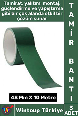 Uzun Ömürlü Su Nem Küfe Dayanıklı Çok Amaçlı YEŞİL Montaj Onarım Tamir Bantı 48 Mm X 10 Metre 3 Adet