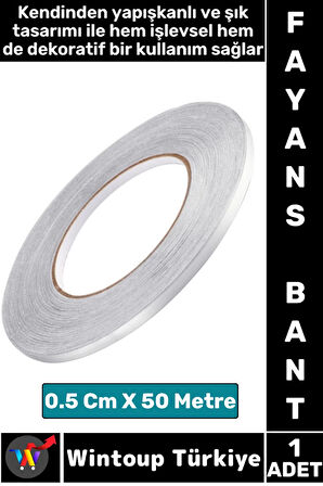 Uzun Ömürlü Kendinden Yapışkanlı Karo Zemin Fayans Derz 0.5 Cm X 50 Metre Gri Şerit Bant