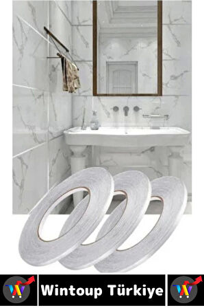 Uzun Ömürlü Kendinden Yapışkanlı Karo Zemin Fayans Derz 0.5 Cm X 50 Metre Gri Şerit Bant 3 Adet