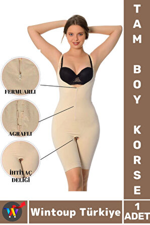 Özel Model Karın Bel Toparlayan Sıkılaştıran Çıkarılabilir Askılı Fermuarlı Ağraflı TAM BOY KORSE