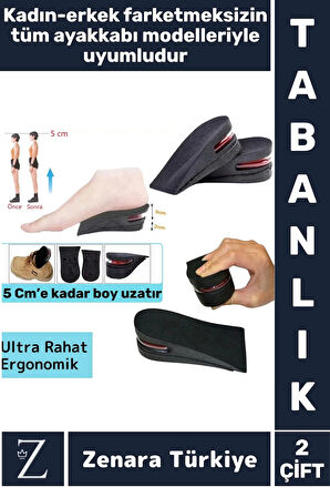 Ortopedik Ultra Rahat Tüm Ayakkabılara Uyumlu Kaymaz Topuk Anında 5 Cm Boy Uzatan Tabanlık 2 Çift
