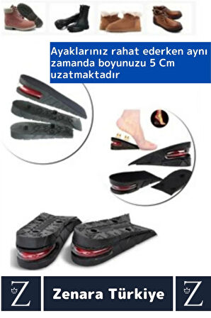 Ortopedik Ultra Rahat Tüm Ayakkabılara Uyumlu Kaymaz Topuk Anında 5 Cm Boy Uzatan Tabanlık 2 Çift