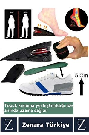 Ortopedik Ultra Rahat Tüm Ayakkabılara Uyumlu Kaymaz Topuk Anında 5 Cm Kadar Boy Uzatan Tabanlık