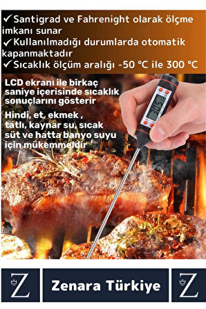 Ergonomik LCD Ekran Çift Ölçüm Birimi Hafızalı Et Sıvı Mama Sıcak Soğuk Saplamalı GIDA TERMOMETRESİ