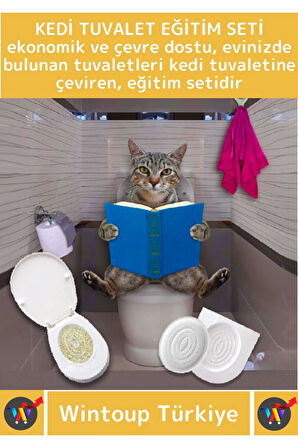 Premium Kedi Klozet Alıştırma Kapağı Kum Kabı WC Yavru Yetişkin Kedi Hijyenik Tuvalet Eğitim Seti