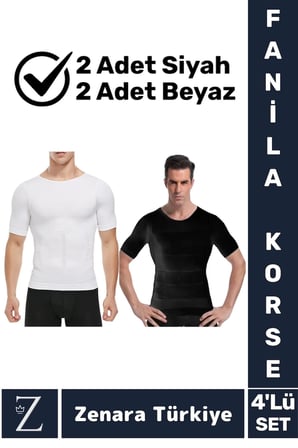 Jinekomasti Dik Duruş Göğüs Göbek Toparlayan Sıkılaştıran Ultra Esnek Erkek Fanila Korse 4'Lü SET