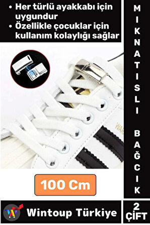 Çocuk Genç Yetişkin Şık Klipsli Manyetik Lastikli Pratik Mıknatıslı Ayakkabı Bağcığı 100 Cm 2 Çift