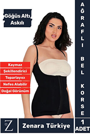 Günldelik Vücut Şekillendiren Beden Küçülten Toparlayan Gögüs Altı Askılı Ağraflı Bel Korse