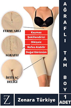 Günlük Vücut Şekillendiren Beden İncelten Toparlayan İhtiyaç Deliği Fermuarlı Ağraflı Tam Boy Korse