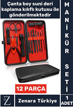 Kompakt El Yüz Tırnak Ayak Bakım Taşınabilir Cep Boy Özel Çantalı 12 Parça Manikür Pedikür Seti